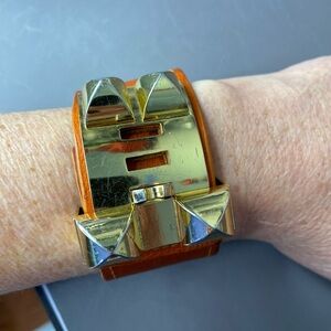 Hermes Collier de Chien Orange Leather and Gold Authentic Bracelet